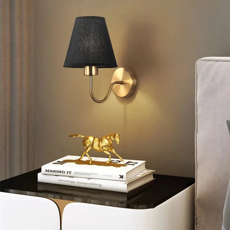 Verthara Modern Gold Fabric Wall Sconce Lighting with E27 Socket for Bedroom and Hotel Decor – Stylish Wall Lamp Black / 12W Cold White