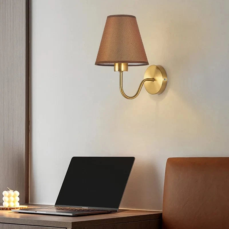 Verthara Modern Gold Fabric Wall Sconce Lighting with E27 Socket for Bedroom and Hotel Decor – Stylish Wall Lamp Brown / E27 No Bulb