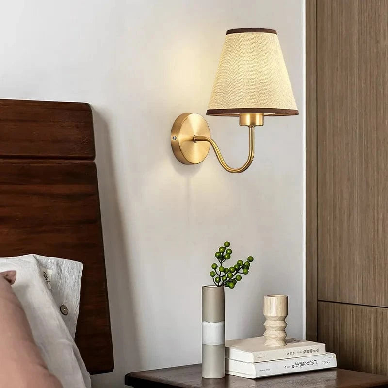 Verthara Modern Gold Fabric Wall Sconce Lighting with E27 Socket for Bedroom and Hotel Decor – Stylish Wall Lamp Linen / 12W Warm White