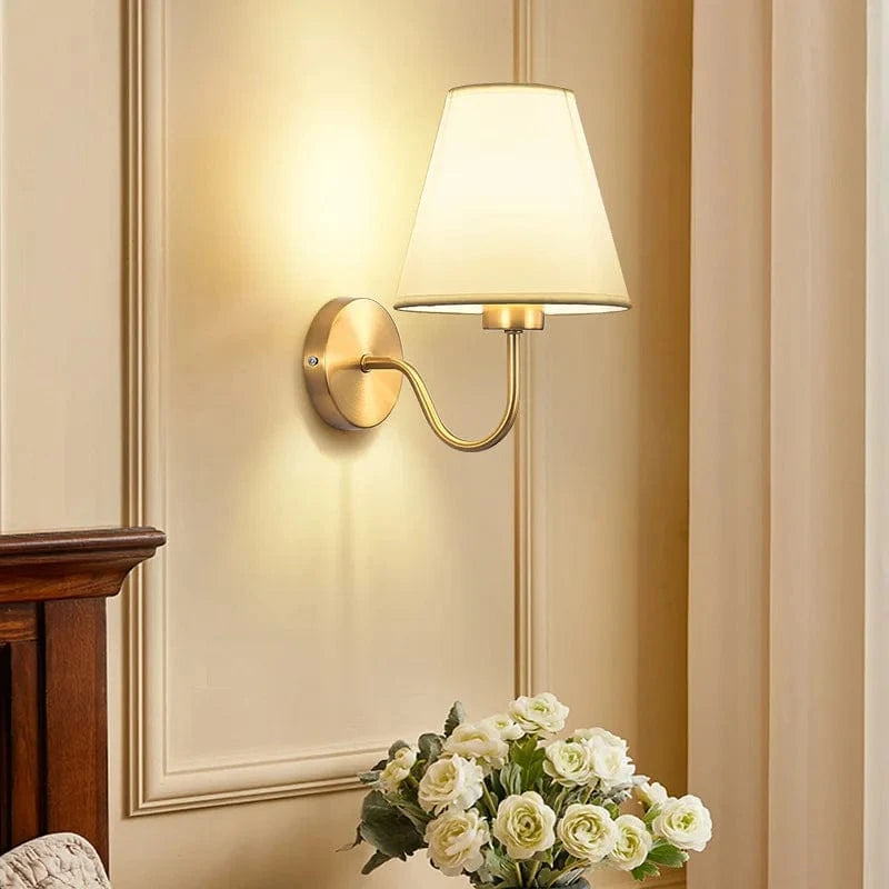Verthara Modern Gold Fabric Wall Sconce Lighting with E27 Socket for Bedroom and Hotel Decor – Stylish Wall Lamp White / E27 No Bulb