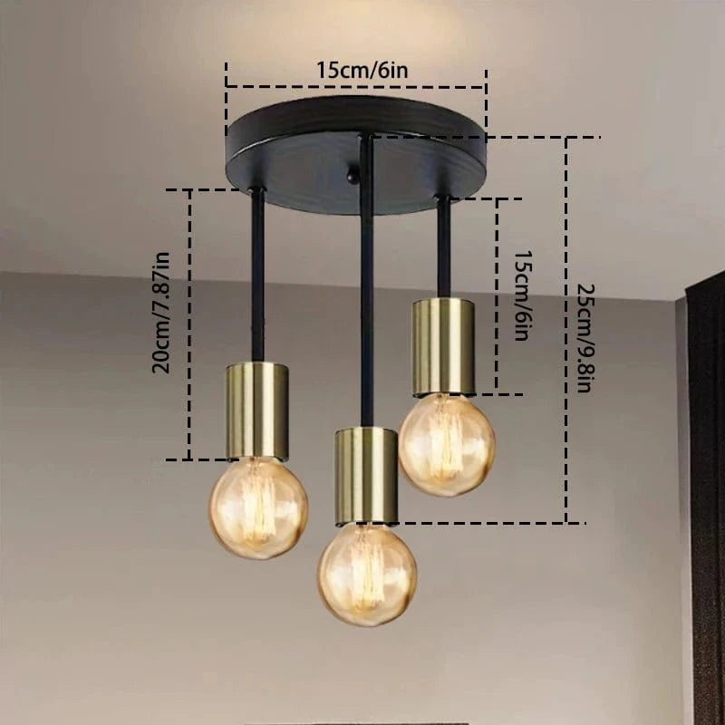 Verthara Modern Industrial Ceiling Light 3 lights Black Gold