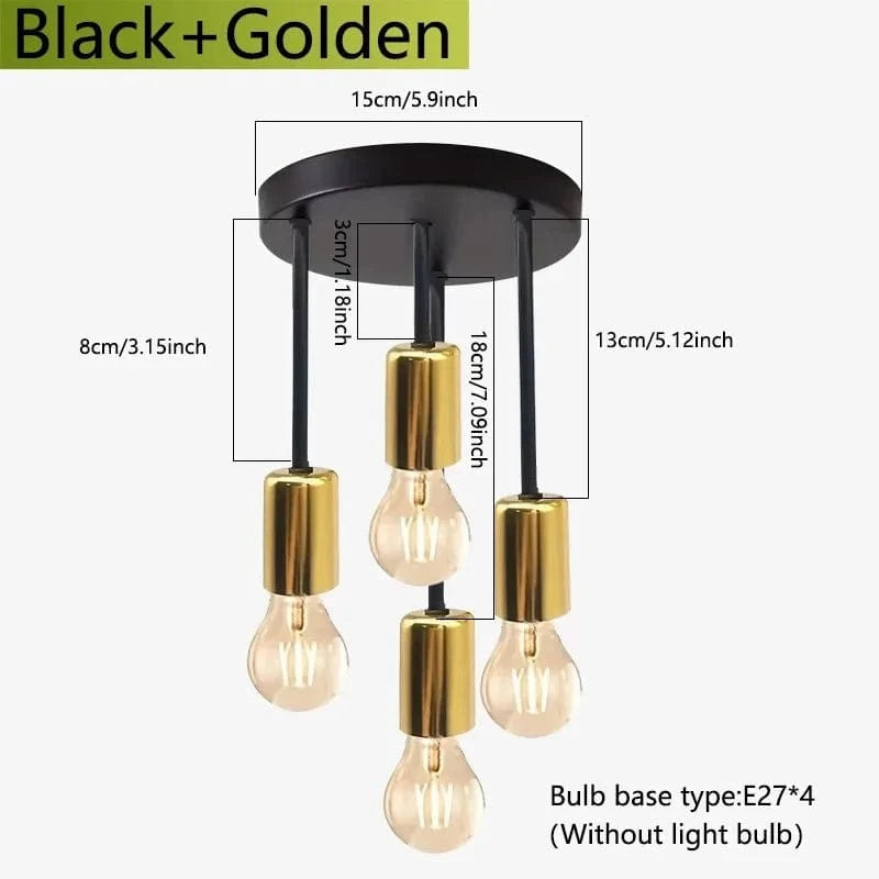 Verthara Modern Industrial Ceiling Light 4 lights Black Gold