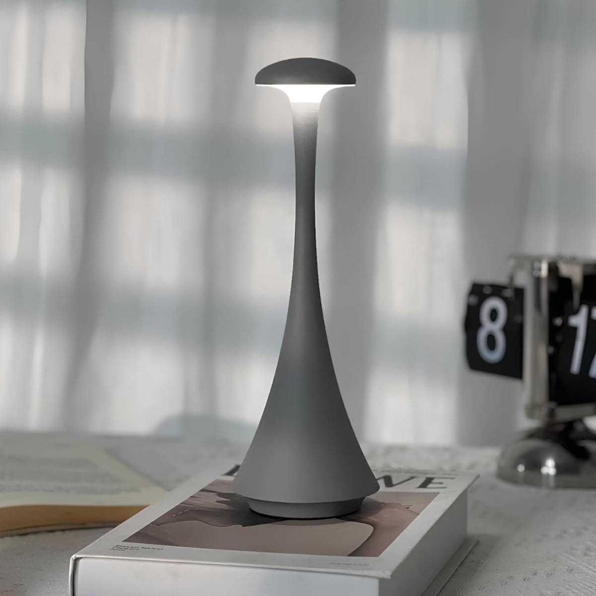 Verthara Modern LED Mushroom Rechargeable Table Lamp Grey