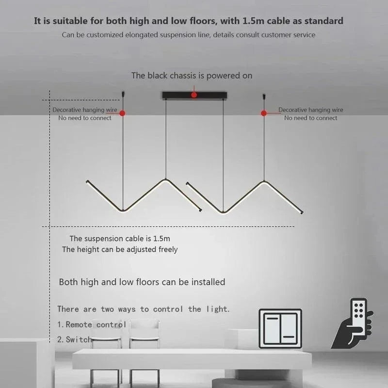 Verthara Modern LED Pendant Light - Adjustable Height - Dimmable - Black Aluminium - Cool/Warm/Neutral Tones - Indoor Lighting