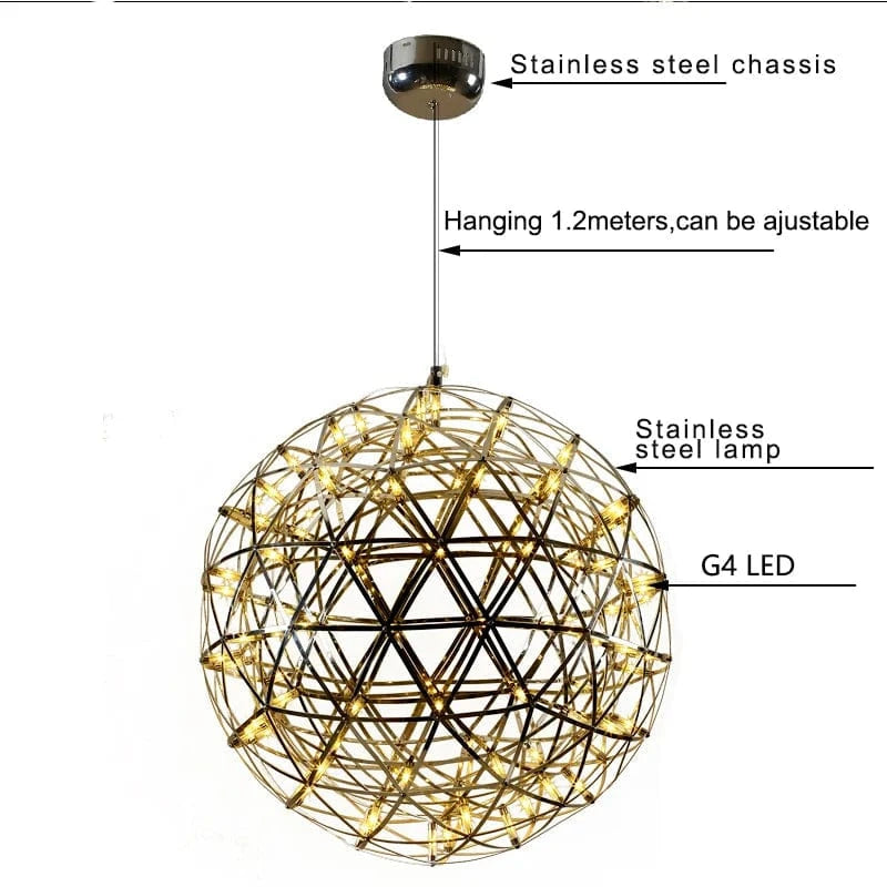 Verthara Modern LED Spark Ball Pendant Light – Adjustable Stainless Steel Hanging Light for Kitchen, Living Room, Bar, and Restaurant