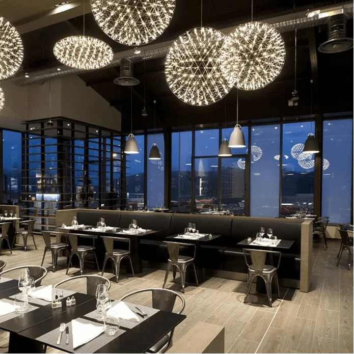 Verthara Modern LED Spark Ball Pendant Light – Adjustable Stainless Steel Hanging Light for Kitchen, Living Room, Bar, and Restaurant