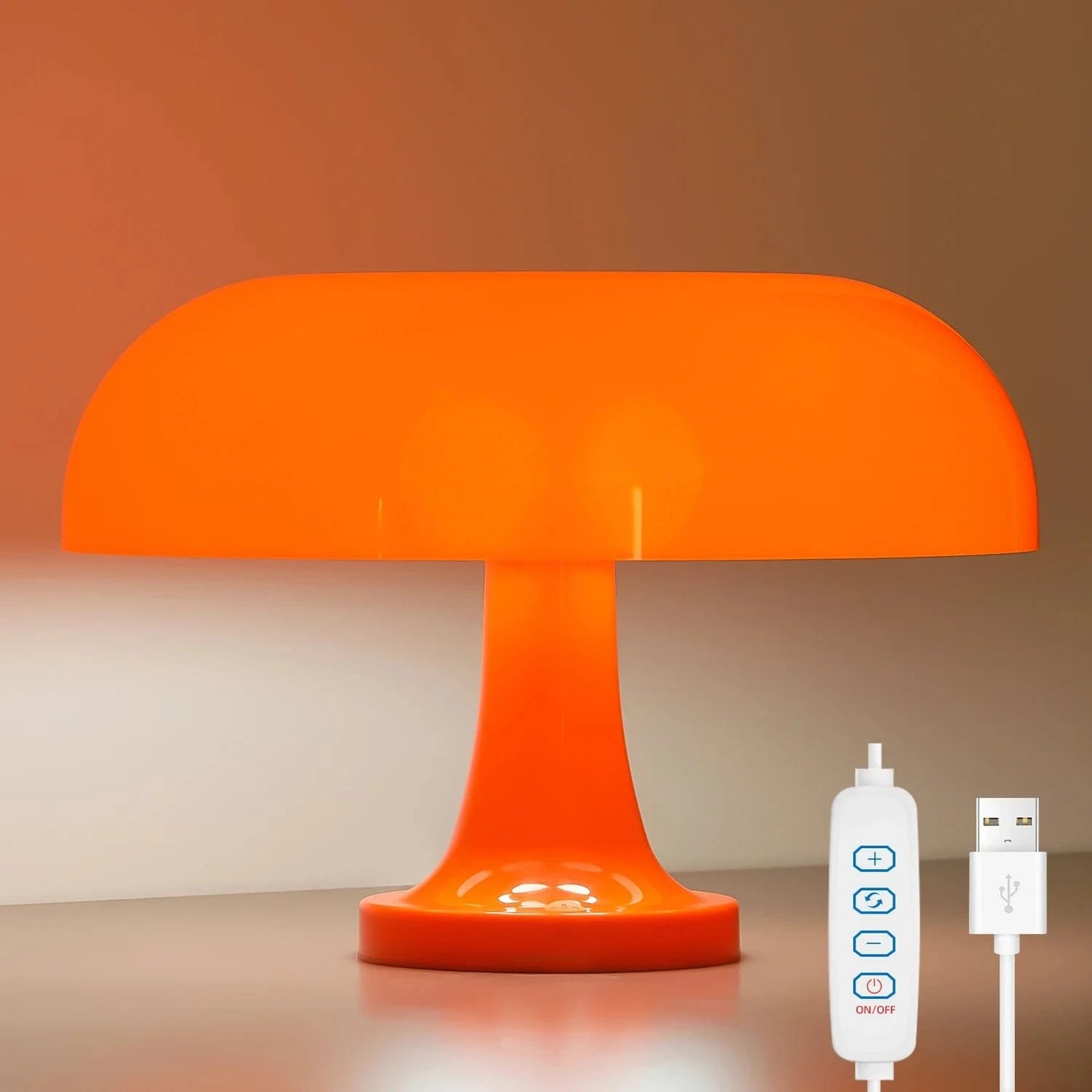 Verthara Modern LED Table Lamp With USB Charging - Dimmable - Three Colour Temperature - Stylish ABS Design - Ideal For Bedroom or Living Room Usb plug / Orange