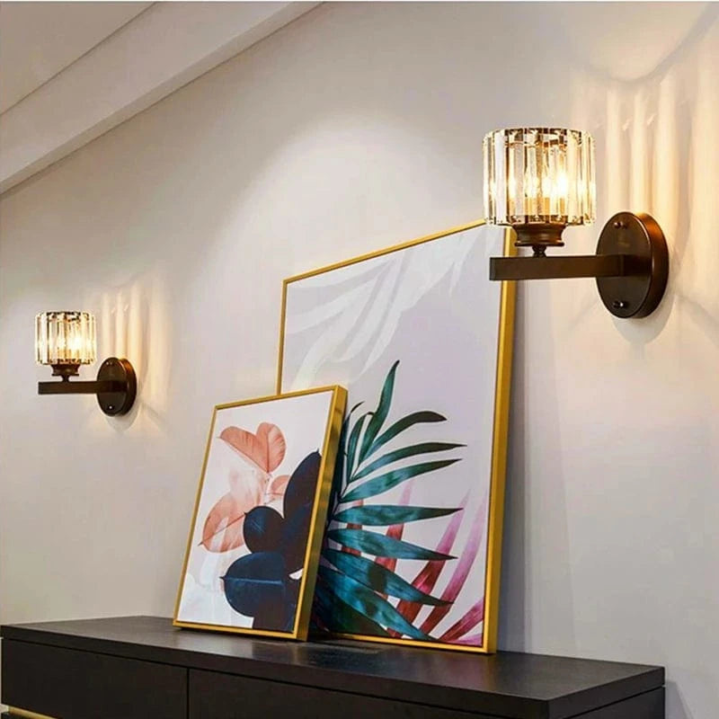 Verthara Modern LED Wall Light With Crystal Accents - Metal Construction - Adjustable Brightness - Nordic Style - Ideal For Living Room - Bedroom - Hallway