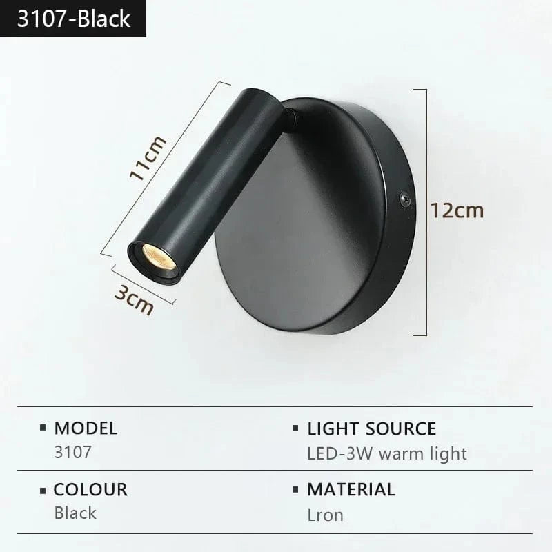 Verthara Modern LED Wall Light With Switch - Indoor - Adjustable - USB Charging - 350° Rotation - Black/Copper Finish 3107-black