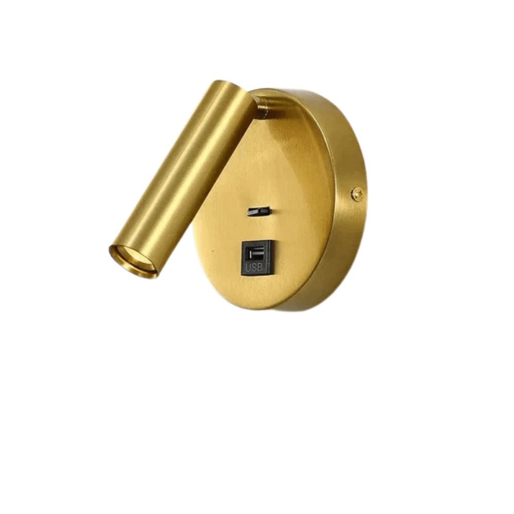 Verthara Modern LED Wall Light With Switch - Indoor - Adjustable - USB Charging - 350° Rotation - Black/Copper Finish Copper-Usb-Button