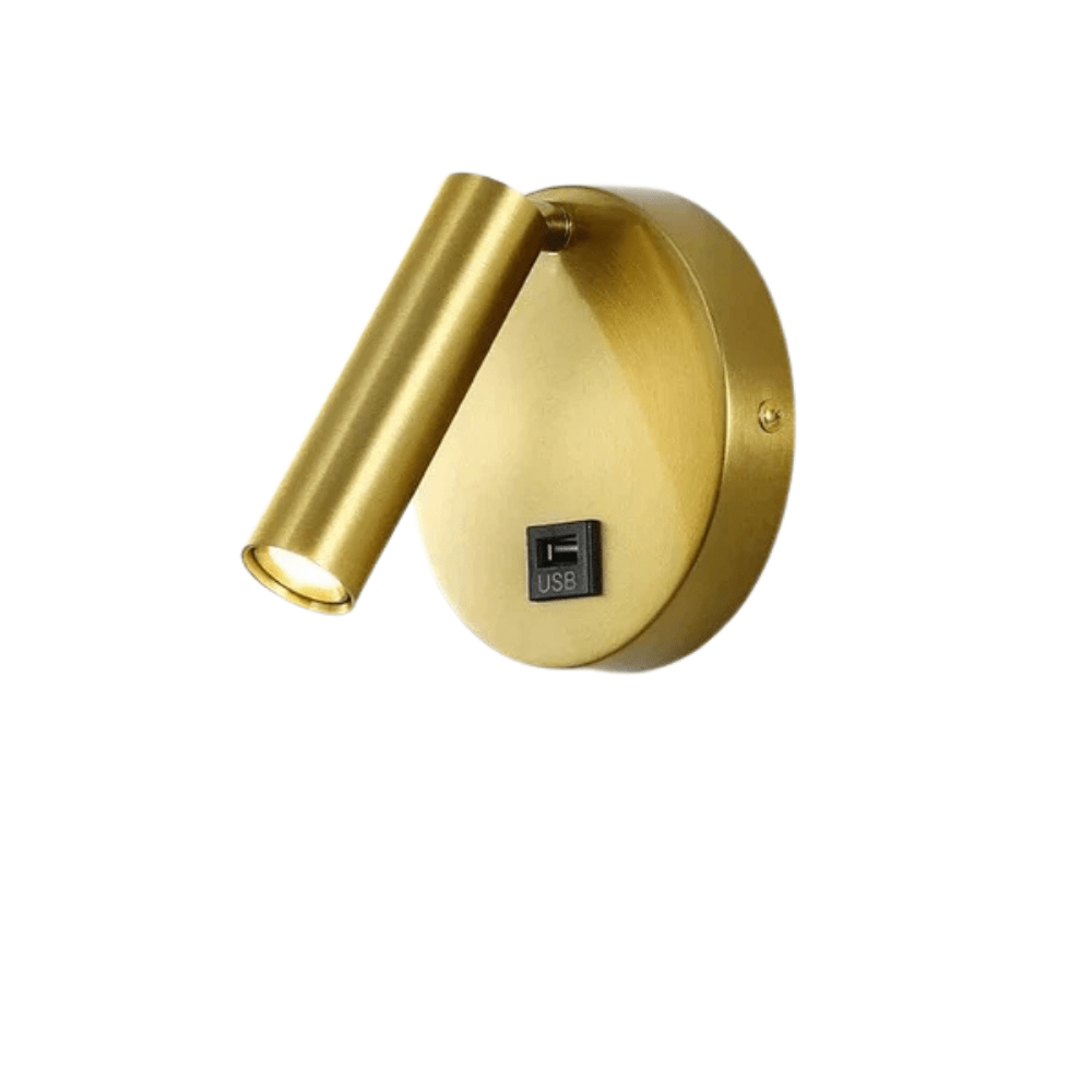 Verthara Modern LED Wall Light With Switch - Indoor - Adjustable - USB Charging - 350° Rotation - Black/Copper Finish Copper-Usb