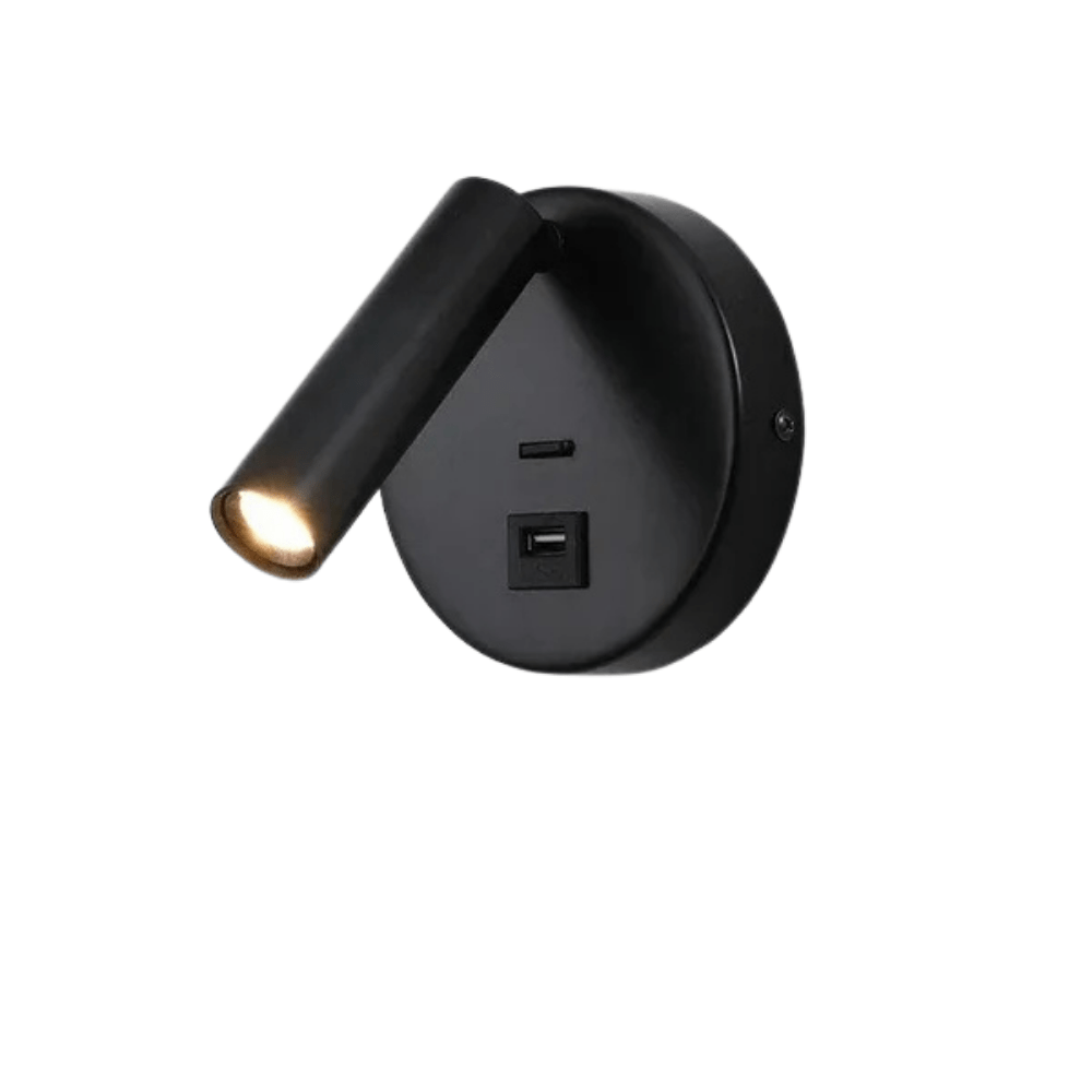 Verthara Modern LED Wall Light With Switch - Indoor - Adjustable - USB Charging - 350° Rotation - Black/Copper Finish Black-Usb-Button