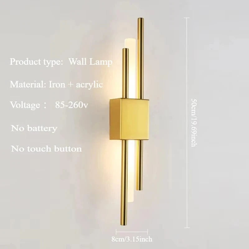 Verthara Modern LED Wall Light With USB Charging - Dimmable - Adjustable Warm Light - Acrylic Shade - Indoor Use - Gold Finish