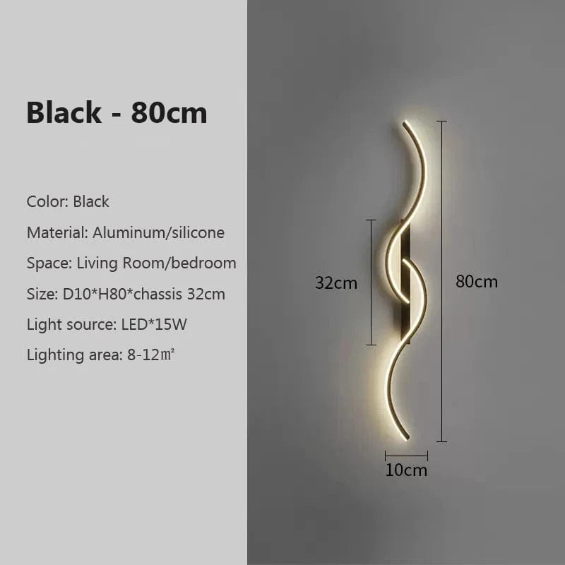 Verthara Modern Minimalist LED Wall Lamp – 24 Inch Long Strip Design for Indoor Bedroom and Living Room Wall Lights Stepless dimming / Black 80cm