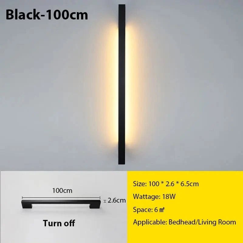 Verthara Modern Minimalist LED Wall Lamp – Versatile Wall Lights Indoor for Living Room and Bedroom with Adjustable Brightness and Multiple Sizes Dimming with RC / Black 100cm