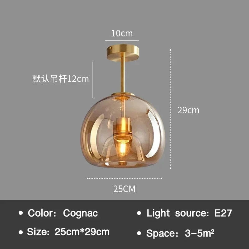 Verthara Modern Nordic Ceiling Lamp with Cognac Glass Shade - LED Ceiling Lights for Dining Room and Living Spaces B-Cognac / Cool White