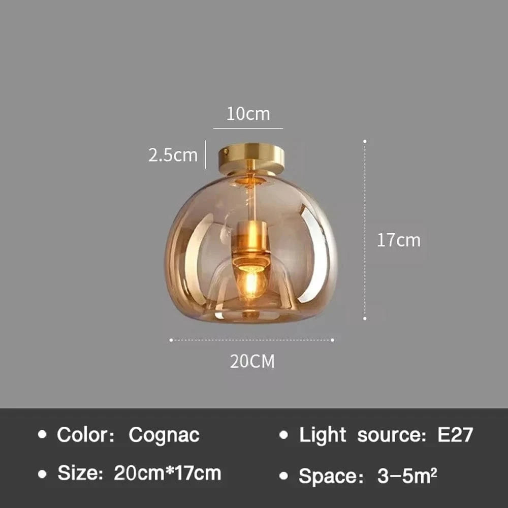 Verthara Modern Nordic Ceiling Lamp with Cognac Glass Shade - LED Ceiling Lights for Dining Room and Living Spaces 20A-Cognac / Natural White