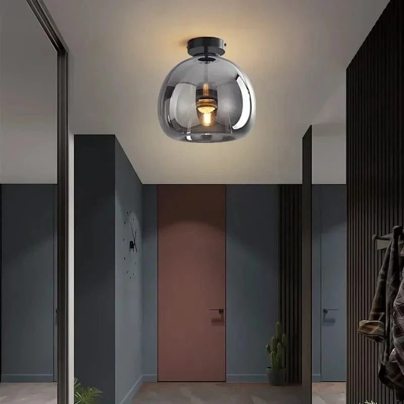 Verthara Modern Nordic Ceiling Lamp with Cognac Glass Shade - LED Ceiling Lights for Dining Room and Living Spaces