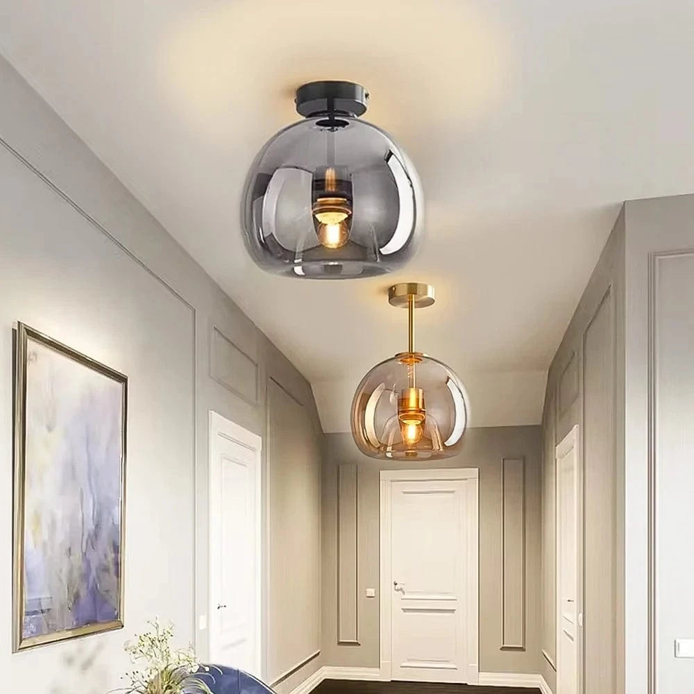 Verthara Modern Nordic Ceiling Lamp with Cognac Glass Shade - LED Ceiling Lights for Dining Room and Living Spaces
