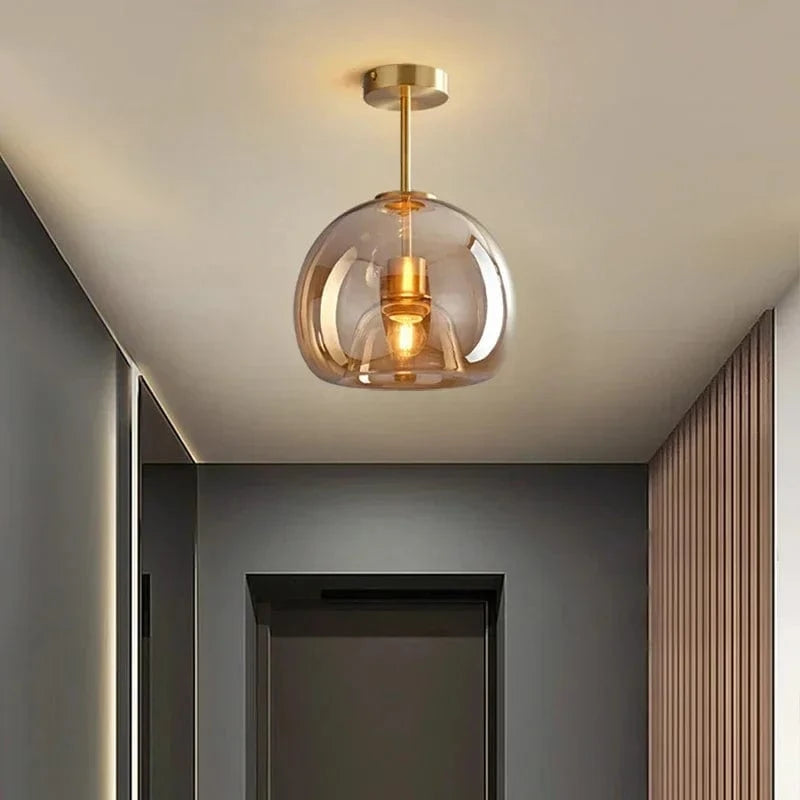 Verthara Modern Nordic Ceiling Lamp with Cognac Glass Shade - LED Ceiling Lights for Dining Room and Living Spaces
