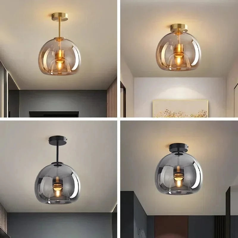 Verthara Modern Nordic Ceiling Lamp with Cognac Glass Shade - LED Ceiling Lights for Dining Room and Living Spaces