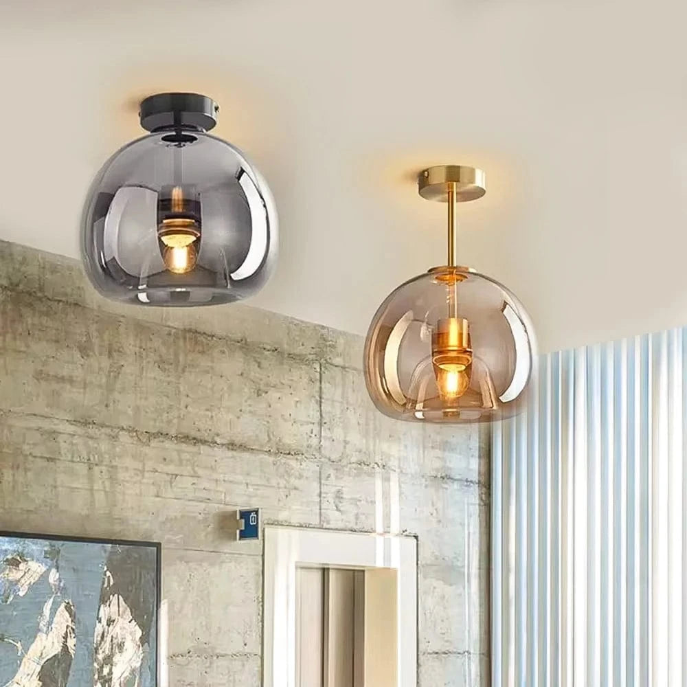 Verthara Modern Nordic Ceiling Lamp with Cognac Glass Shade - LED Ceiling Lights for Dining Room and Living Spaces