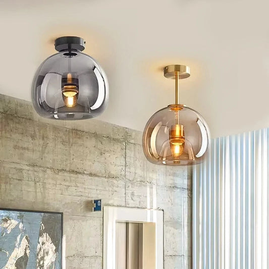 Verthara Modern Nordic Ceiling Lamp with Cognac Glass Shade - LED Ceiling Lights for Dining Room and Living Spaces