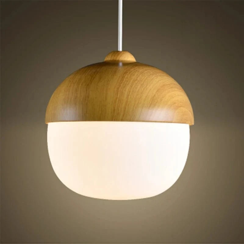 Verthara Modern Nordic Style Glass Pendant Lamp with E27 Bulb – Imitation Wood Design for Kitchen and Living Room Lighting A