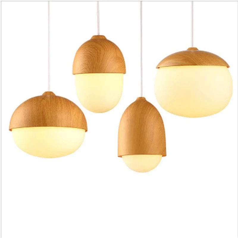 Verthara Modern Nordic Style Glass Pendant Lamp with E27 Bulb – Imitation Wood Design for Kitchen and Living Room Lighting