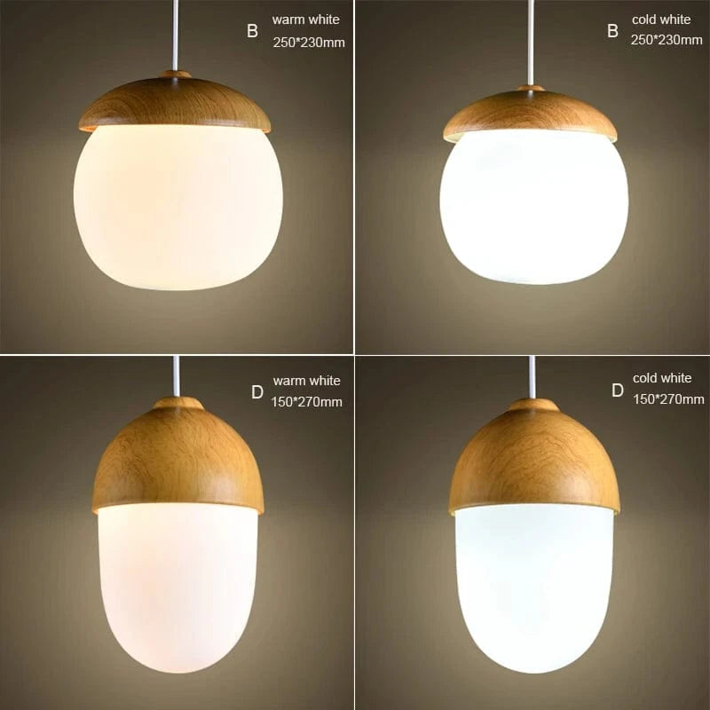 Verthara Modern Nordic Style Glass Pendant Lamp with E27 Bulb – Imitation Wood Design for Kitchen and Living Room Lighting