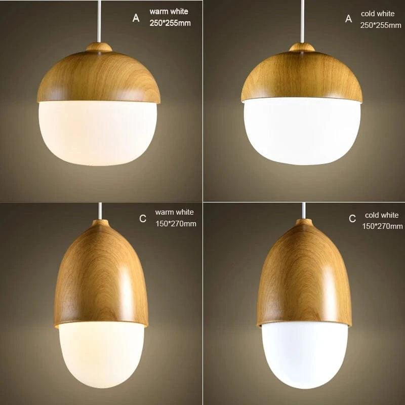 Verthara Modern Nordic Style Glass Pendant Lamp with E27 Bulb – Imitation Wood Design for Kitchen and Living Room Lighting