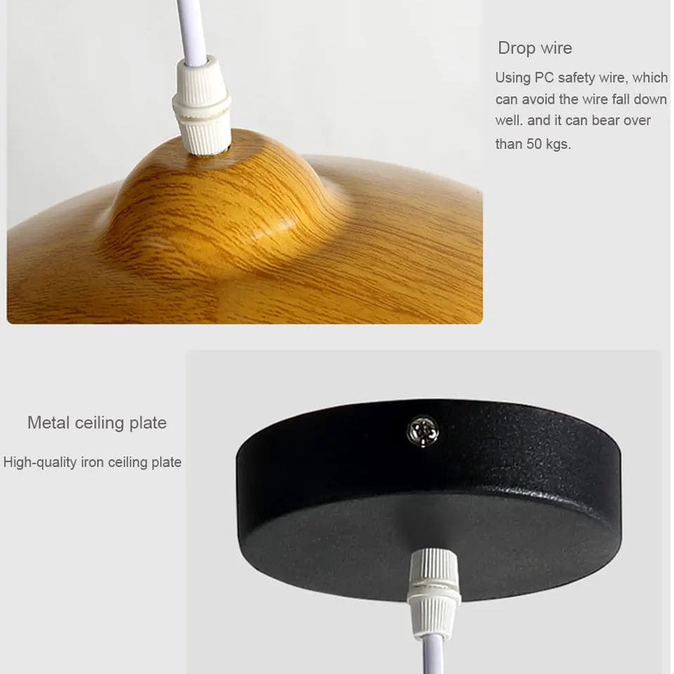 Verthara Modern Nordic Style Glass Pendant Lamp with E27 Bulb – Imitation Wood Design for Kitchen and Living Room Lighting