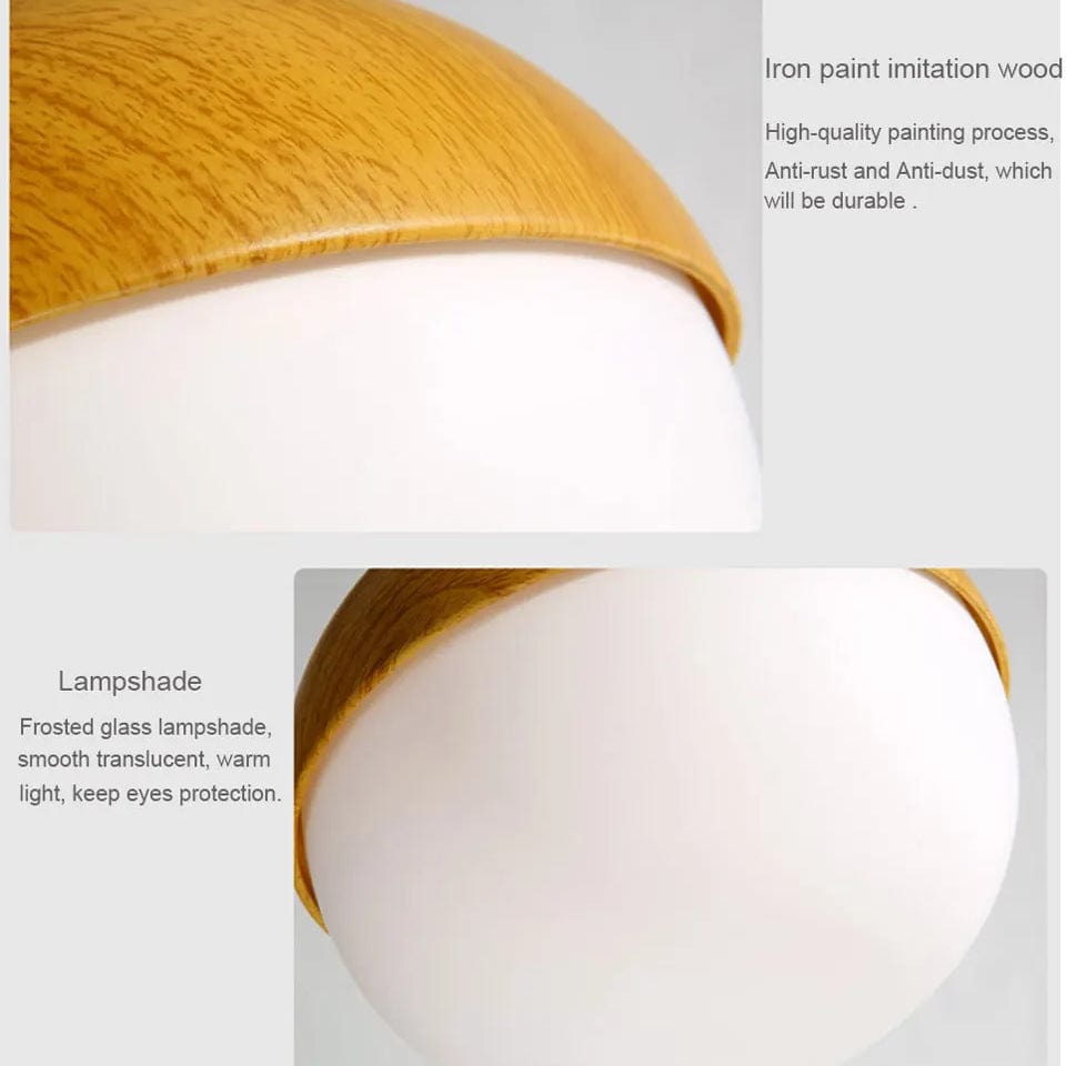 Verthara Modern Nordic Style Glass Pendant Lamp with E27 Bulb – Imitation Wood Design for Kitchen and Living Room Lighting