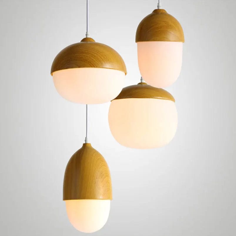 Verthara Modern Nordic Style Glass Pendant Lamp with E27 Bulb – Imitation Wood Design for Kitchen and Living Room Lighting