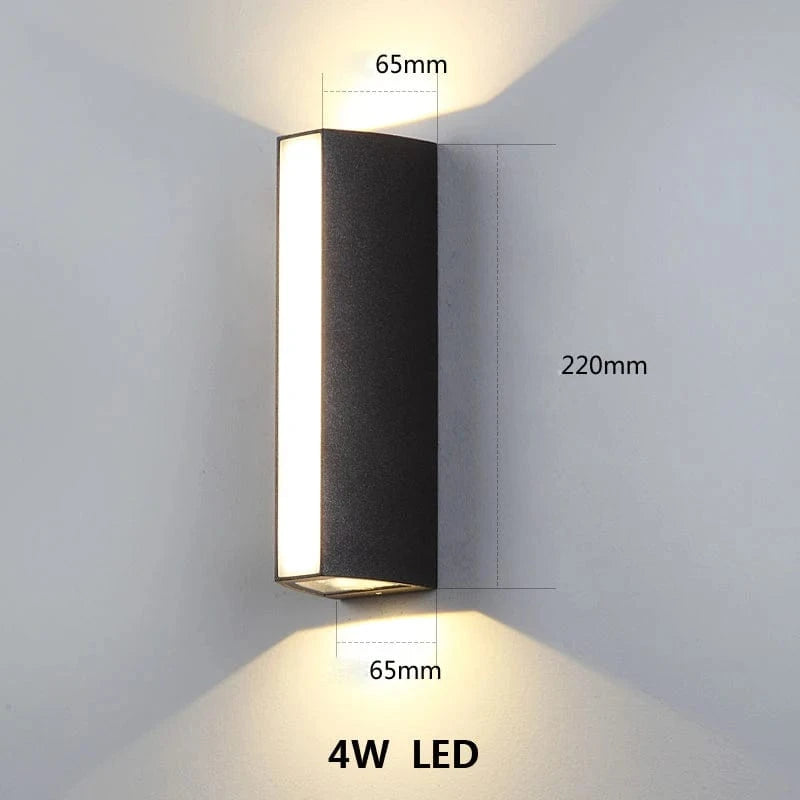 Verthara Modern Outdoor Wall Light - Waterproof Aluminum Sconce for Garden and Porch - 4W LED Black Exterior Wall Lantern