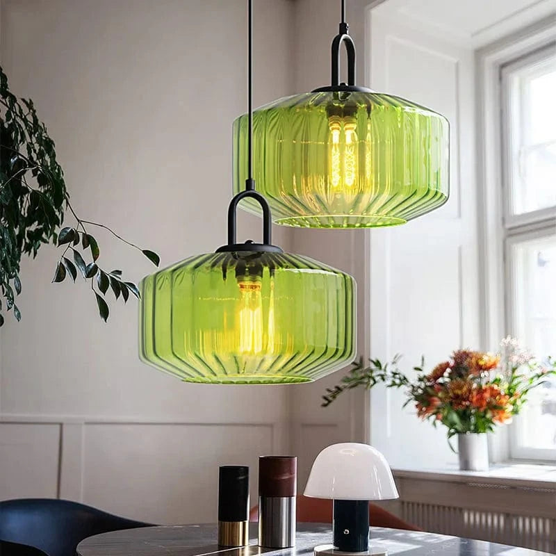 Verthara Modern Red Glass Pendant Light – Stylish Hanging Fixture for Bedroom and Dining Room Decor Green / Cold White