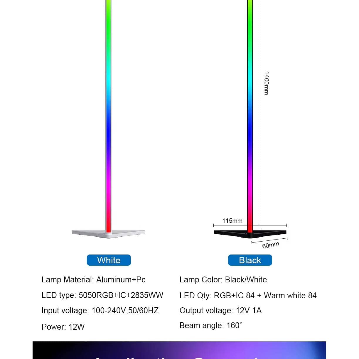 Verthara Modern RGB LED Floor Lamp with Dimmable Mood Lighting – 140cm Standing Lamp for Living Room and Bedroom