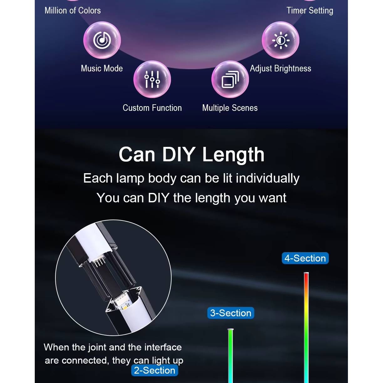 Verthara Modern RGB LED Floor Lamp with Dimmable Mood Lighting – 140cm Standing Lamp for Living Room and Bedroom