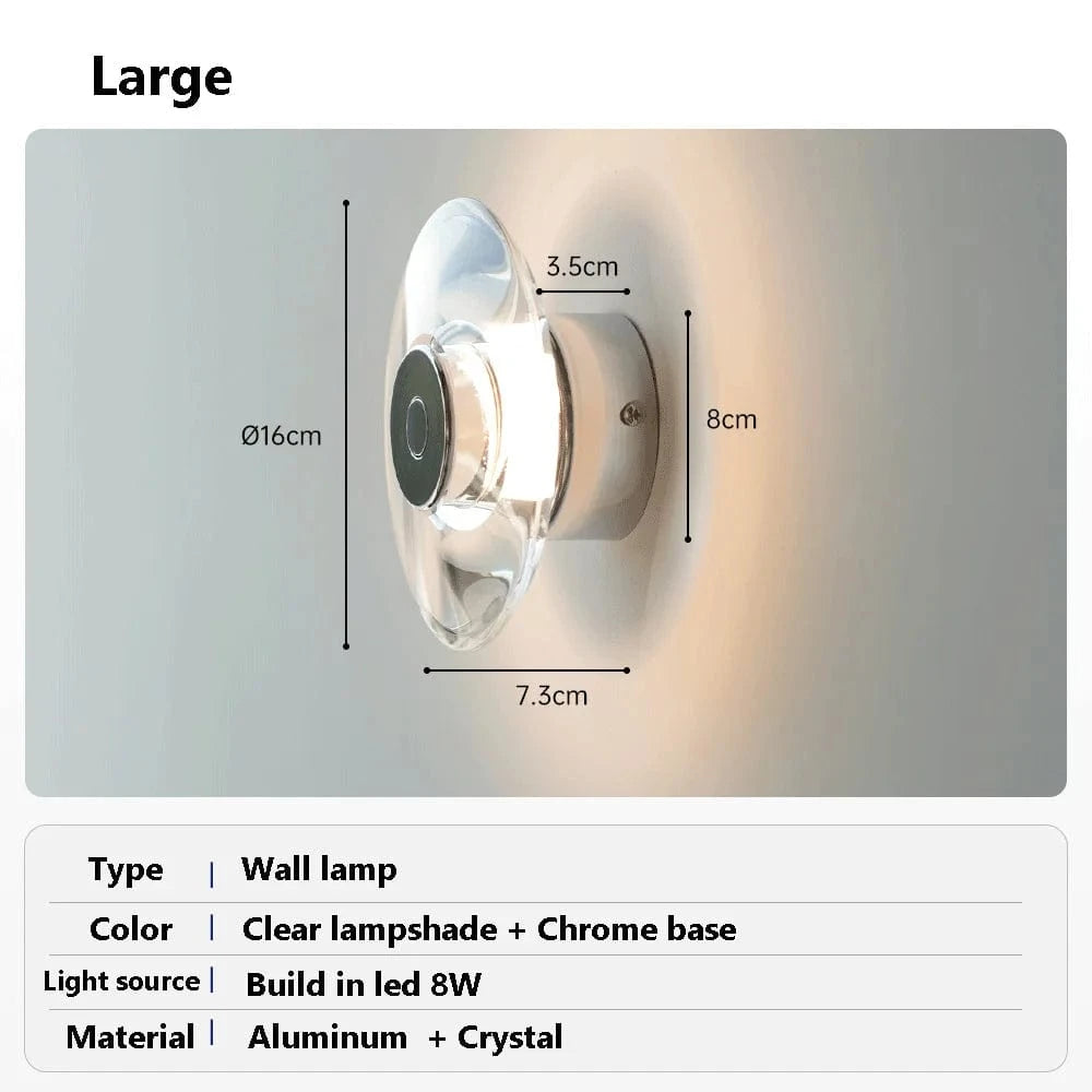 Verthara Modern Round Crystal LED Bedside Lamp – Minimalist Chrome Nightstand and Table Lamp for Bedroom and Living Room