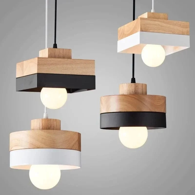 Verthara Modern Single-Head Chandelier Light in Wrought Iron and Solid Wood – Elegant Nordic Design for Restaurants and Cafes