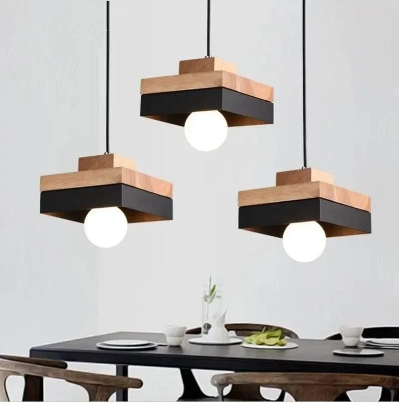 Verthara Modern Single-Head Chandelier Light in Wrought Iron and Solid Wood – Elegant Nordic Design for Restaurants and Cafes