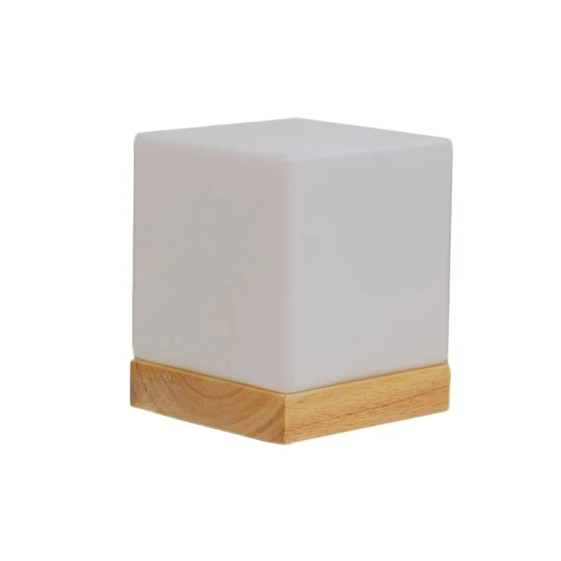 Verthara Modern Solid Wood Table Lamp – E27 Socket – Warm White – Elegant Design - Ideal For Bedrooms - Living Room - Bedside Lamps C Square glass