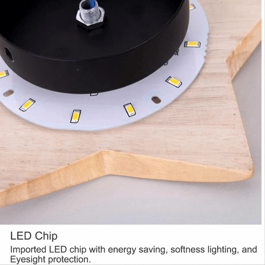 Verthara Modern Star-Shaped Wall Lamp in Solid Wood and Iron for Living Room and Bedroom – E27 Wall Lights Indoor Sconces