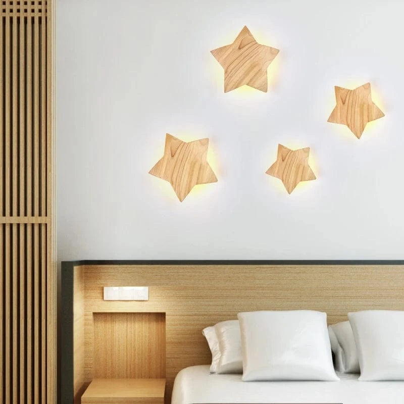Verthara Modern Star-Shaped Wall Lamp in Solid Wood and Iron for Living Room and Bedroom – E27 Wall Lights Indoor Sconces