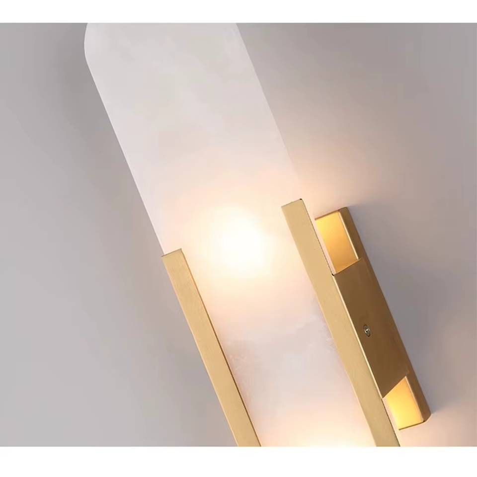 Verthara Modern Stone Wall Lamp in Black Gold Finish – G4 Socket Wall Light for Bedroom and Living Room Decor