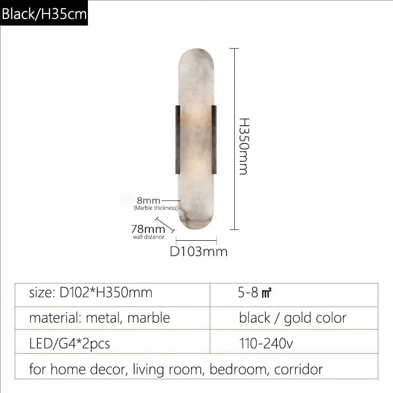 Verthara Modern Stone Wall Lamp in Black Gold Finish – G4 Socket Wall Light for Bedroom and Living Room Decor