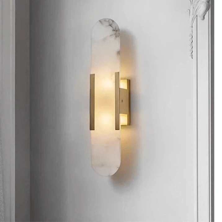 Verthara Modern Stone Wall Lamp in Black Gold Finish – G4 Socket Wall Light for Bedroom and Living Room Decor