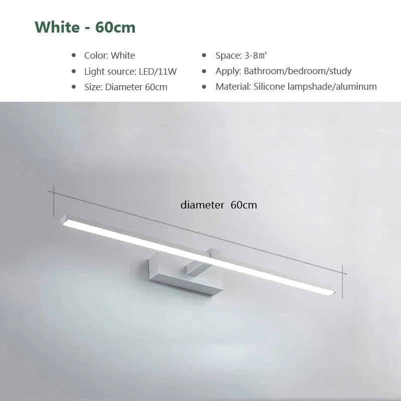 Verthara Modern Waterproof LED Bathroom Wall Lamp - Flat Design Wall Sconce Lighting in White and Black Tricolor light / White 60cm