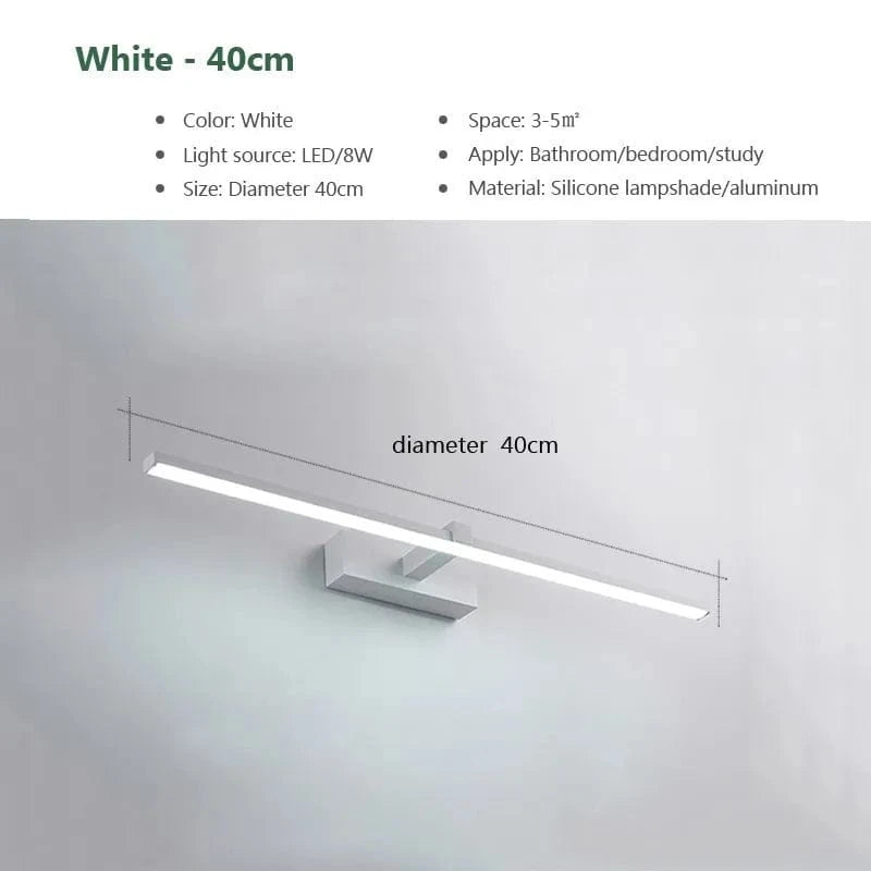 Verthara Modern Waterproof LED Bathroom Wall Lamp - Flat Design Wall Sconce Lighting in White and Black Tricolor light / White 40cm