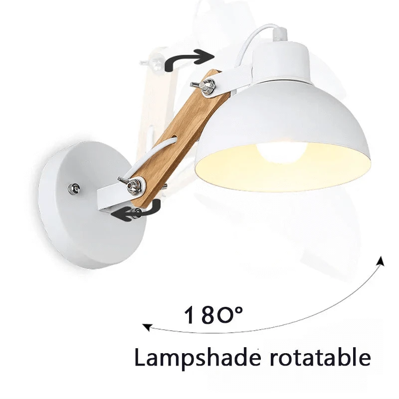 Verthara Nordic Adjustable Wall Lamp – Iron and Wood Sconce Light for Modern Home and Hotel Decoration